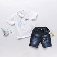 Quần short jean bé trai lưng thun