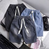 Quần short jean bé trai Ohna Kids cạp chun chất vải bò giấy mềm ống suông lưng thun dây rút trẻ trung năng động