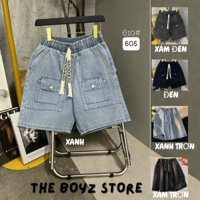 Quần short jean Cargo cạp chun The Boyz Store, quần bò lửng túi hộp ống rộng phong cách ulzzang- SJ002