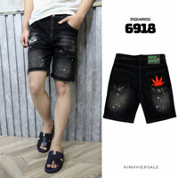 Quần short jean đen DSQ có họa tiết lá phong sau túi, quần sooc bò Dsquared2 hàng Quảng Châu chất denim, ống lửng 6918