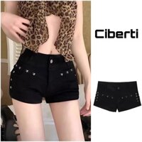 Quần short jean đính đá phong cách retro mỹ giành cho nữ