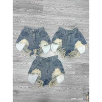 Quần short jean đùi rách túi vải lộ màu xanh