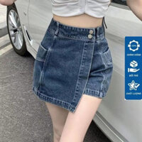 Quần short jean giả váy Demi, chân váy jean nữ lưng cao dành cho nữ thiết kế đắp chéo phối túi 2 bên cá tính - CV017