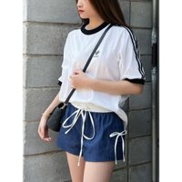 Quần Short Jean hai nắp túi đính nơ hè 2024 Gemma.Closet