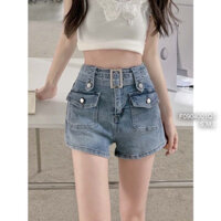 Quần short jean kiểu phối túi nắp trước kèm dây nịt hàng đẹp