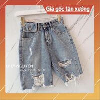 Quần short jean lửng nữ lưng cao xám rách , quần short nữ cao cấp YT10