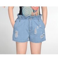 Quần short jean lưng thun bèo wash rách màu bạc size ngoại cỡ 4Xl 70-80kg