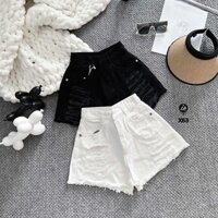 Quần short jean màu trắng rách tua rua có tag Kim Anh Jeans MS X63