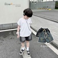 Quần short jean mềm Beemo vải wash 2 màu xanh/đen bé trai size 80-130