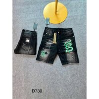 Quần short jean nam 2 đáy phối hoạ tiết rắn xanh , rắn đỏ khoá kéo lệch vàng cao cấp