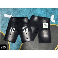Quần short jean nam 2 đáy loang màu phối họa tiết, quần đùi jean chất vải demi co dãn tốt