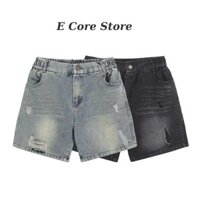 Quần Short Jean Nam 2 Màu WASH Xanh Đen RETRO Quần Đùi Bò Short Nam Ống Rộng Form Ngắn Trên Gối E Core Store