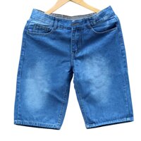 Quần Short Jean Nam Andromeda Phom Đứng Wash Nhẹ Vải Dày Không Ra Màu - Xanh Nhạt - Size 28