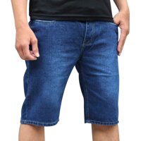 Quần Short Jean Nam Andromeda Phom Đứng Wash Nhẹ Vải Dày Không Ra Màu - Xanh Đậm - Size 28