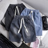 quần short jean nam cạp chun vải bò giấy mềm ống suông lưng thun dây rút trẻ trung năng động