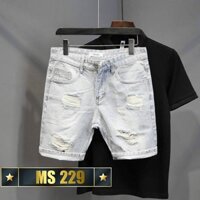 Quần Short Jean Nam Co Dãn Phối Rách Cao Cấp Hiệu CHANDI MS229 - Xanh nhạt - 28