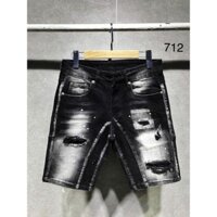 Quần short jean nam đen 2 đáy rách xước vảy sơn mẫu mới thời trang trẻ trung cao cấp