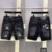 Quần short jean nam đen DSQ In họa tiết I.CON vải co dãn phong cách trẻ trung shop