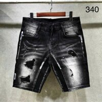 Quần Short Jean Nam Đen Rách Xước Vẩy Sơn Có Túi - Chất Jean Dày Dặn Cao Cấp Co Giãn Tốt