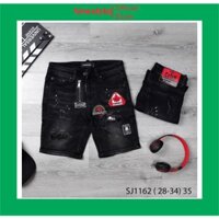 Quần short jean nam đen rách co dãn thêu logo vải dày cao cấp