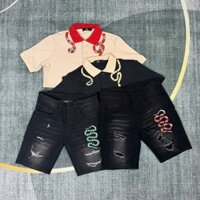 Quần short jean nam đen rách họa tiết thêu đẹp chất jean dày dặn co dãn mẫu mới giá rẻ KING77_FASHION