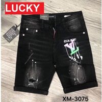QUẦN SHORT JEAN NAM ĐEN RÁCH CHẤT BÒ PHỐI LOGO CAO CẤP VS3075 LUCKY SHOP
