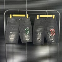 Quần short jean nam đen thêu RẮN chất bò cao cấp co dãn from skinny trẻ trung-KING77FASHION