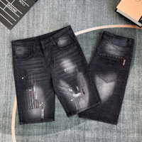Quần short jean nam DSQ Đen wash vẩy sơn in chữ họa tiết phong cách thời trang sang trọng mẫu mới shop
