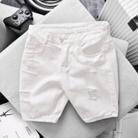QUẦN SHORT JEAN NAM MÀU TRẮNG RÁCH GỐI PHONG CÁCH TRẺ TRUNG MÃ QJS04