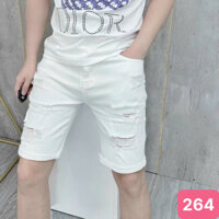 Quần short jean nam màu trắng rách gối chất bò cao cấp co dãn 4 chiều cực đẹp, quần rin nam HD33 Mẫu Mới