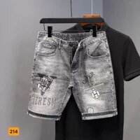 Quần short jean nam màu xám phối thêu logo siêu Hot, quần sọt nam cao cấp chất bò co giãn thời trang Tô Tồ Shop - MQ44