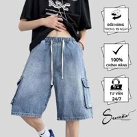 Quần Short Jean Nam Nữ SANVADIO Quần Đùi Nam Cạp Chun Dáng Rộng Unisex Nam Nữ Hàn Quốc QS317
