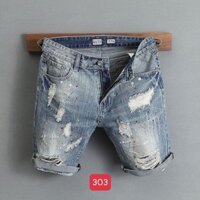 Quần short jean nam Quần Lững rách gối Unisex nam nữ thời trang cao cấp NewJeansFashion MS303