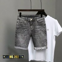 Quần short jean nam, quần ngố nam, quần jean lửng rách họa tiết phong cách MS262