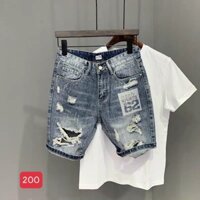 quần short jean nam, quần ngố nam, quần jean lửng rách họa tiết phong cách bg099