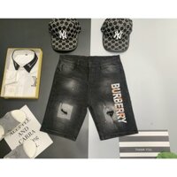 Quần short jean nam, quần sọt jean in chữ Buberry vẩy sơn cá tính ( ảnh chụp thật)