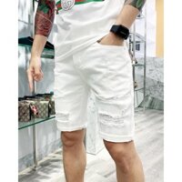 Quần short jean nam rách vá 2 màu đen trắng form chuẩn dáng body cao cấp QUANG LUXURY