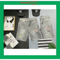 Quần short jean nam xám rách chất bò form dáng body vải dày cao cấp