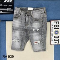 Quần short jean nam xám sáng, short jean nam chất co giãn, quần ngố jean mài xước MSP RA929