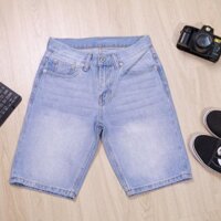 quần short jean nam xanh bạc ống rộng dài qua gối