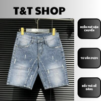 Quần short jean nam xanh nhạt chẻ 2 đáy phủ sơn, quần đùi jean nam co giãn thanh lịch