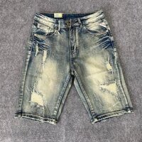 Quần short jean nam XIGETU wash rách màu bụi