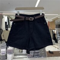Quần Short Jean Ngố Nữ Ống Rộng Lưng Cao Basic Chất Bò Phong Cách Hàn Quốc