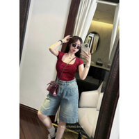 Quần short jean ngố nữ xanh mài hàng chuẩn ảnh thật