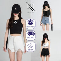 Quần short jean nữ Avovado, quần bò ngắn nữ cạp cao, rách  trẻ trung năng động