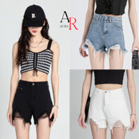 Quần short jean nữ Avovado, quần đùi bò nữ cạp cao rách phong cách trẻ trung