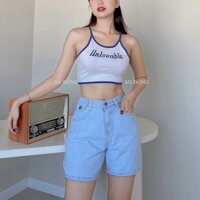 Quần short jean nữ, bò lửng ống rộng lưng cao AN ĐÔNG JEAN.