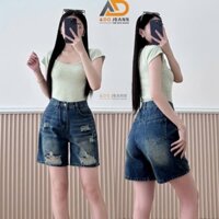 Quần short jean nữ cạp cao ống suông có rách nhẹ basic S32