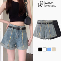 Quần Short jean nữ cạp cao tua gấu, quần short jean KABICO phong cách thanh lịch_C10