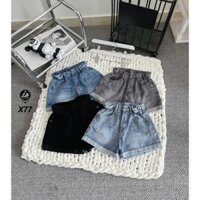 Quần short jean nữ cạp cao lưng thun lật lai đơn giản Lê Huy Fashion MS X77